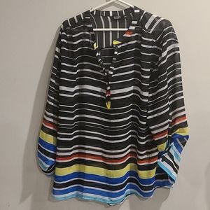 NWT A.N.A sheer black striped blouse